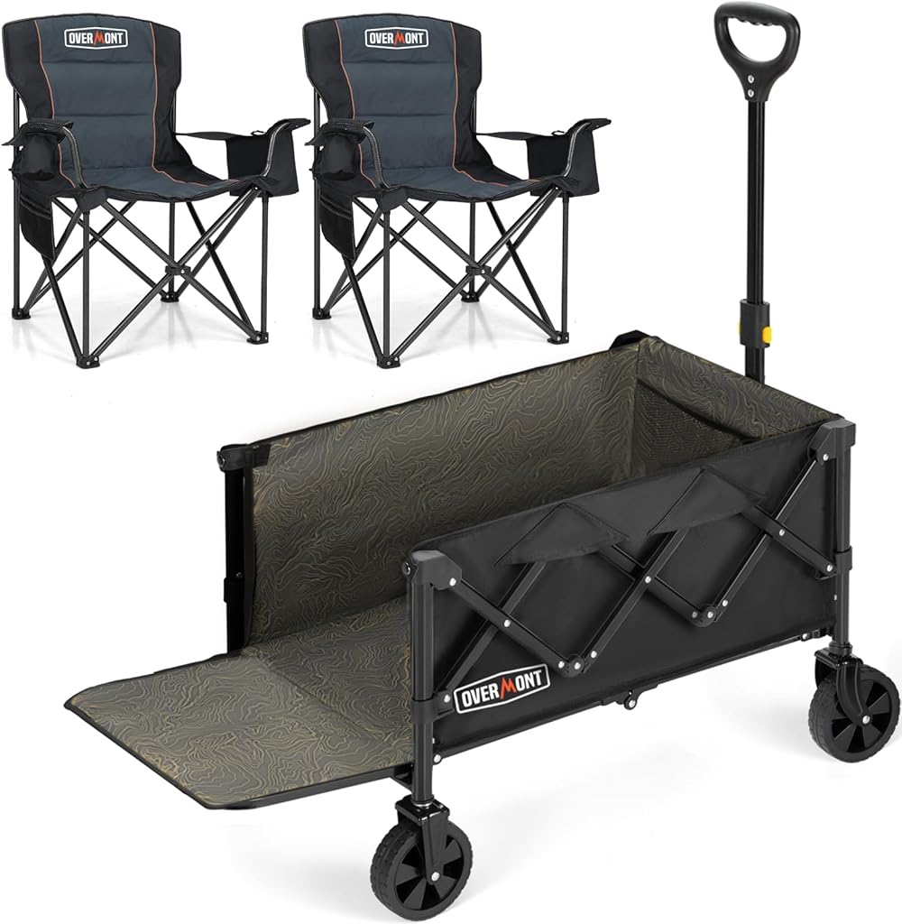 Overmont Oversized Camping Chair 2pack + Extended Collapsible Wagon 220lbs