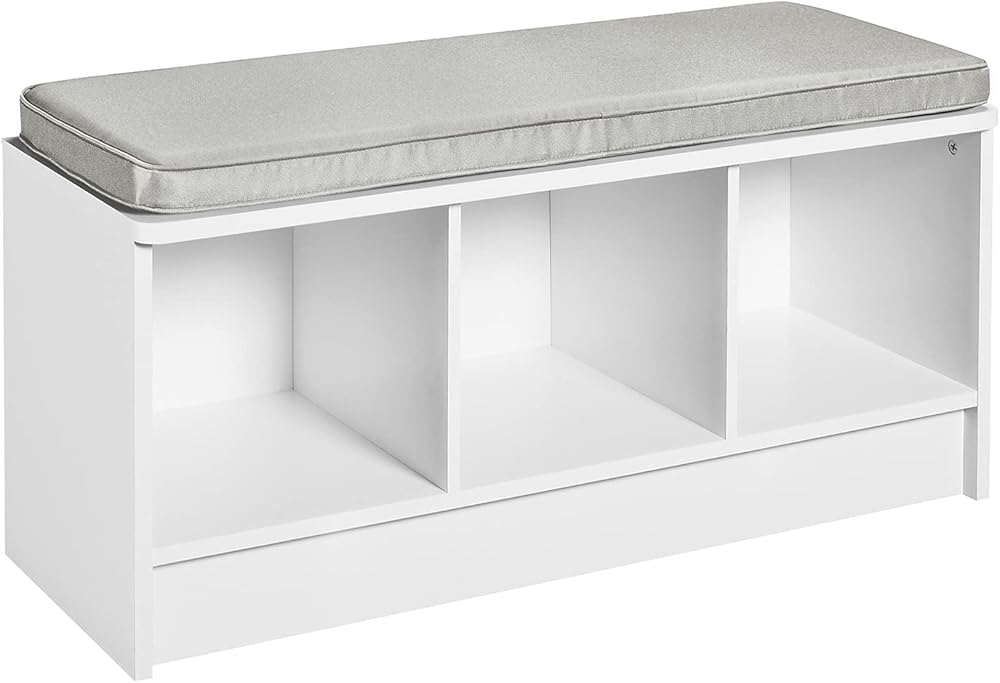 ClosetMaid 1631 Cubeicals 3-Cube Storage Bench, White with Gray Cushion