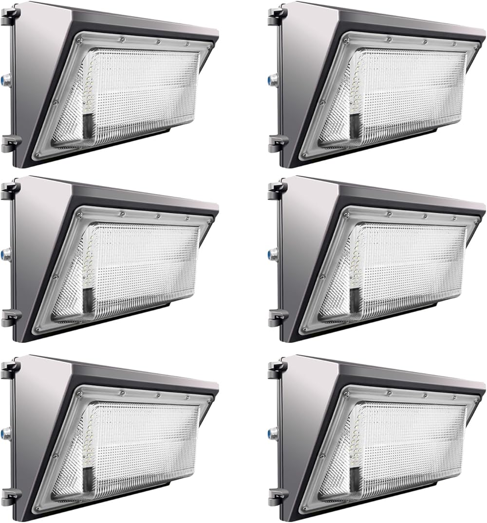 150W LED Wall Pack, 24000LM Dusk-to-Dawn Photocell, 1200W MH/HPS Eqv. Commercial Outdoor Lighting, IP65 Wall Packs Lights for Warehouses/Parking Lots -2024 6PACK