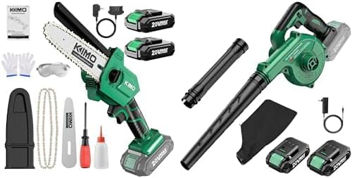 KIMO Mini Chainsaw 6 Inch Cordless, Portable Electric Chainsaw Battery Powered w/ 2Pcs Battery+Cordless Leaf Blower & Vacuum with 2X2.0 Battery & Charger