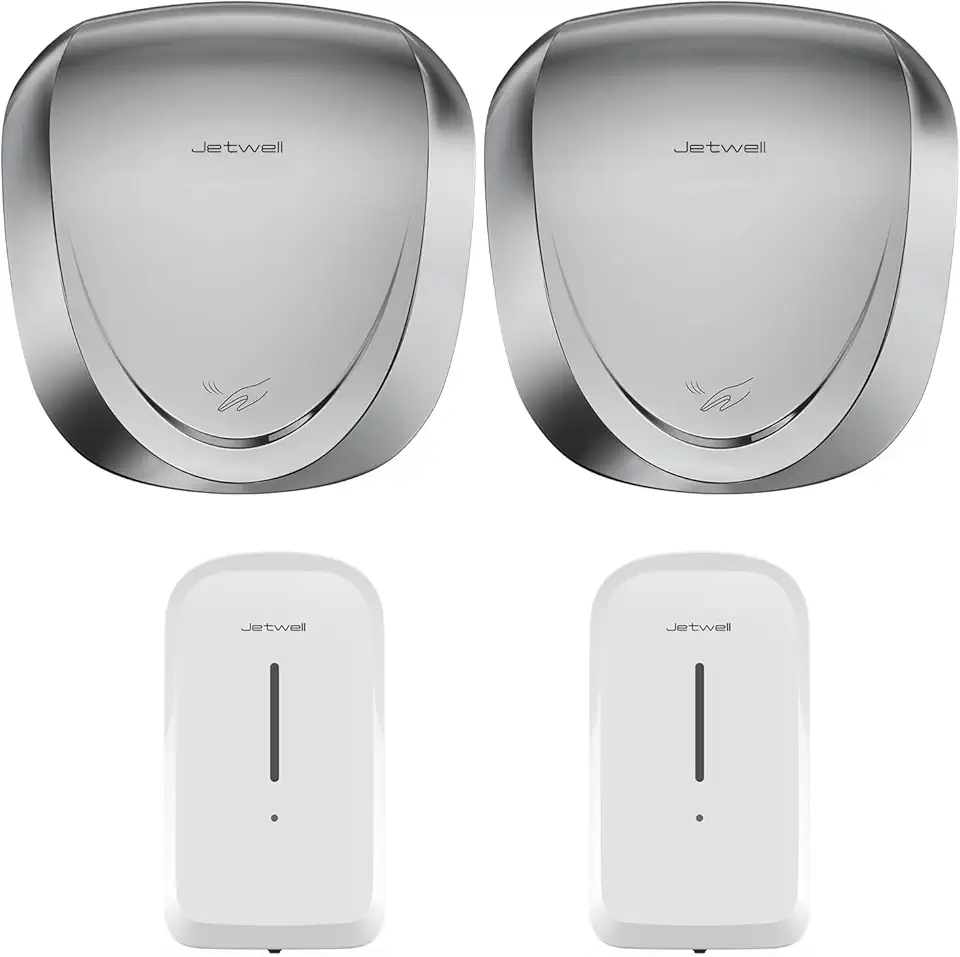 JETWELL 2Pack High Speed UL Approved Hand Dryer and Wall Mount Automatic Touch-Less Hand Soap Dispenser, HEPA Filter Commercial Stainless Steel Hand Dryer and ABS Hand Soap Dispenser