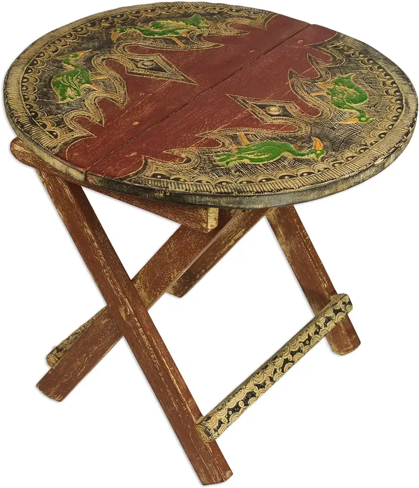 NOVICA Artisan Handcrafted Sese Wood Aluminum Folding Table African Green Flamingo Brown Multicolor Ghana Furniture Tables Accent Animal Themed Rustic Bird [open 16.75in H x 18.75in W x 18.75in D Fol]
