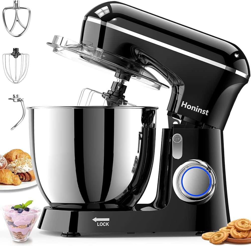 Stand Mixer, 6.5QT 10-Speed 660W Tilt-Head Electric Stand Mixer, 3-In-1 Kitchen Mixer with Bowl, Dough Hook, Whisk and Beater, Food Mixer for Baking, Cake and Most Home Cooks, Black