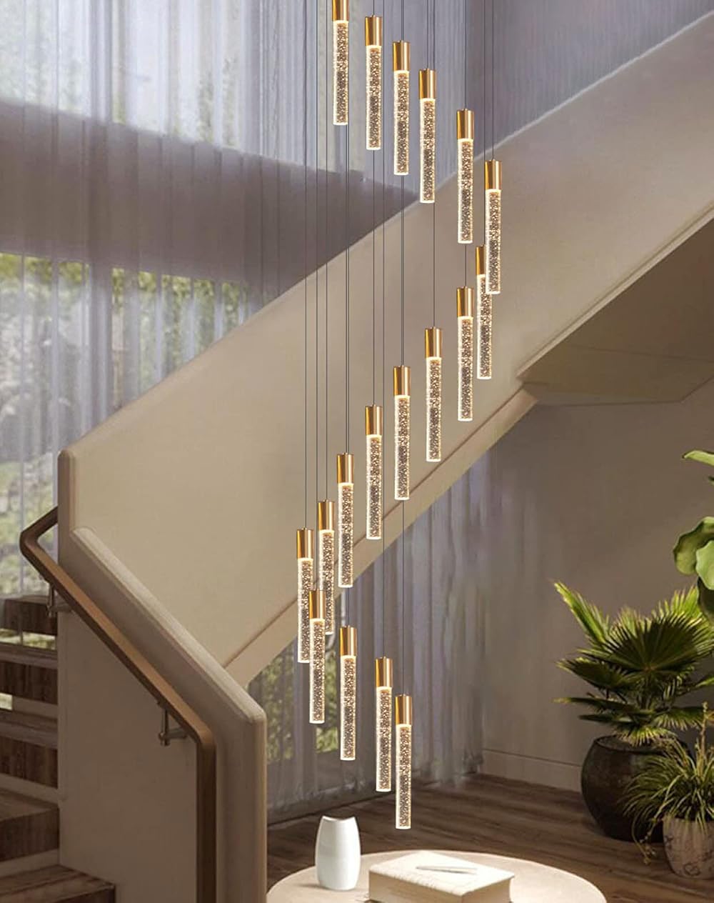 H118 18-Light Modern Chandelier LED Dimmable Light Crystal Pendant Lights Fixtures Crystal Chandeliers Flush Mounted Ceiling Light Raindrop Crystal Bubble Lights Living Room Remote Foyer Lights