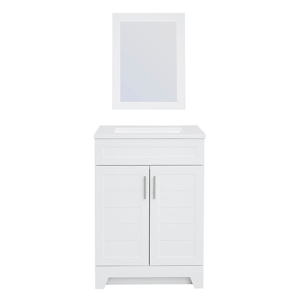 Style Selections Kirkman 24-in White Single Sink Bathroom Vanity with White Cultured Marble Top (Mirror Included)