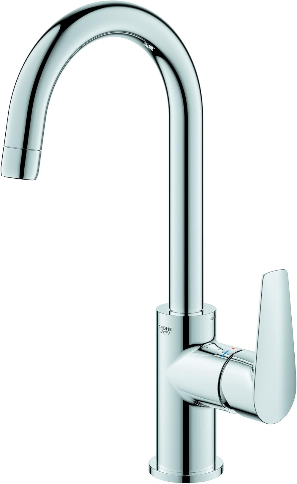 GROHE Start Edge - Wash Basin Mixer Tap (Metal Lever, Water Saving Mousseur 5.7 l/min, with Plastic Pop-Up Waste Set 1 1/4