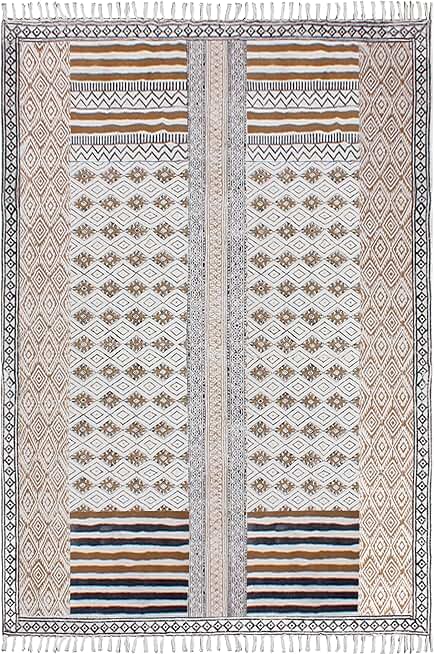 Area Rug 9x12 Kilim Rug Easy Washable Rug Boho Rug Brown Black Cotton Area Rug Flatweave Rugs for Large Area Bedroom Rug Living Room Dining Table Room