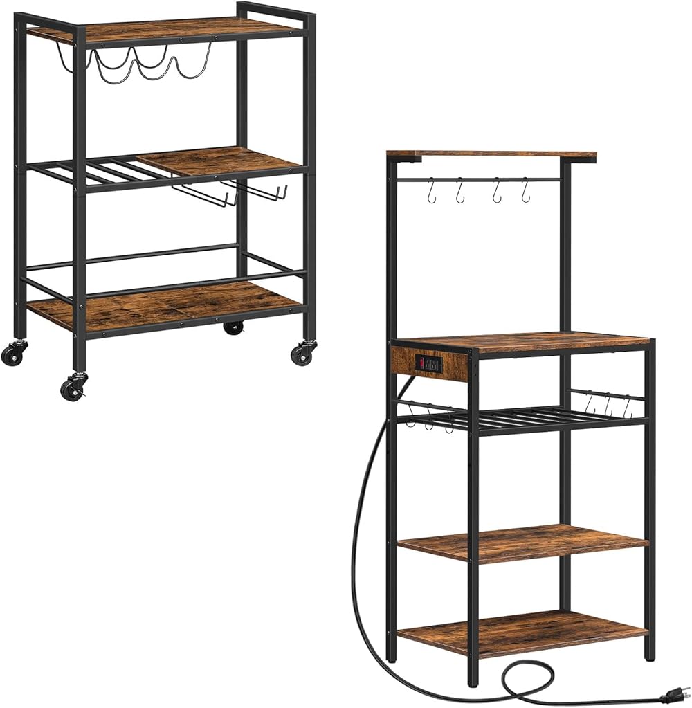 Bar Cart, Kitchen Bakers Rack with Power Outlet, BF35TC01G1-BF60UHB01