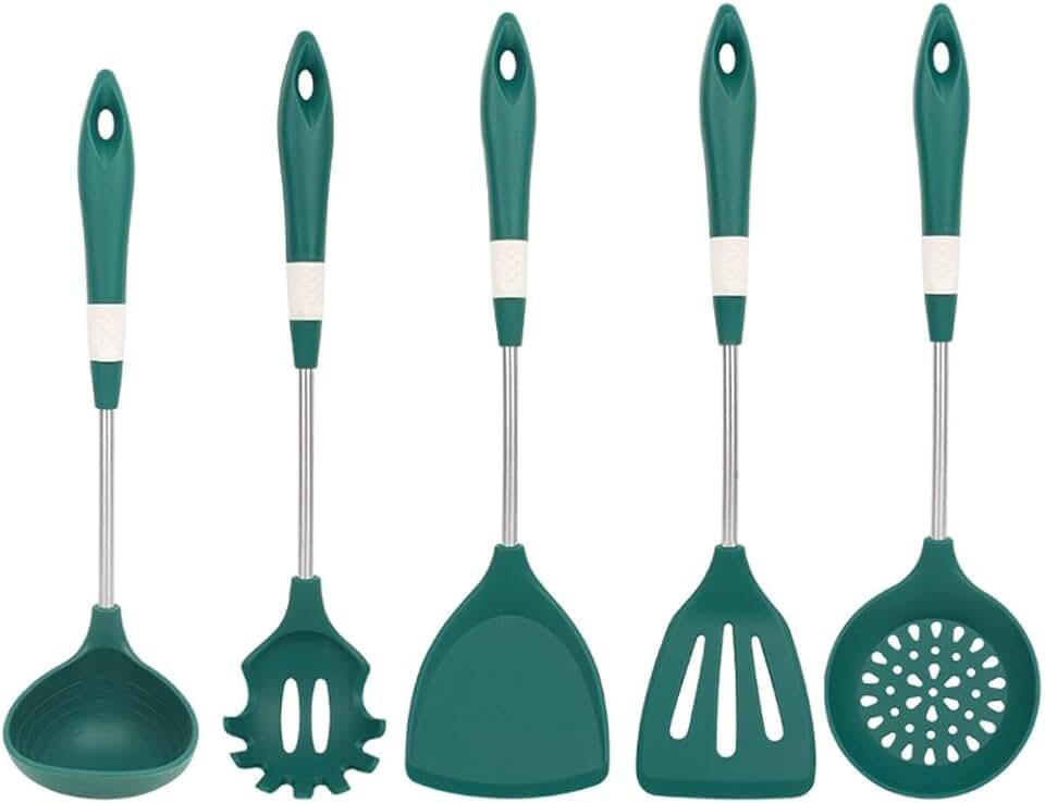 Silicone Pot Shovel Cooking Spoon Shovel Silicone Kitchenware Pot Shovel Soup Spoon Kitchen Utensils(D), 5 pieces