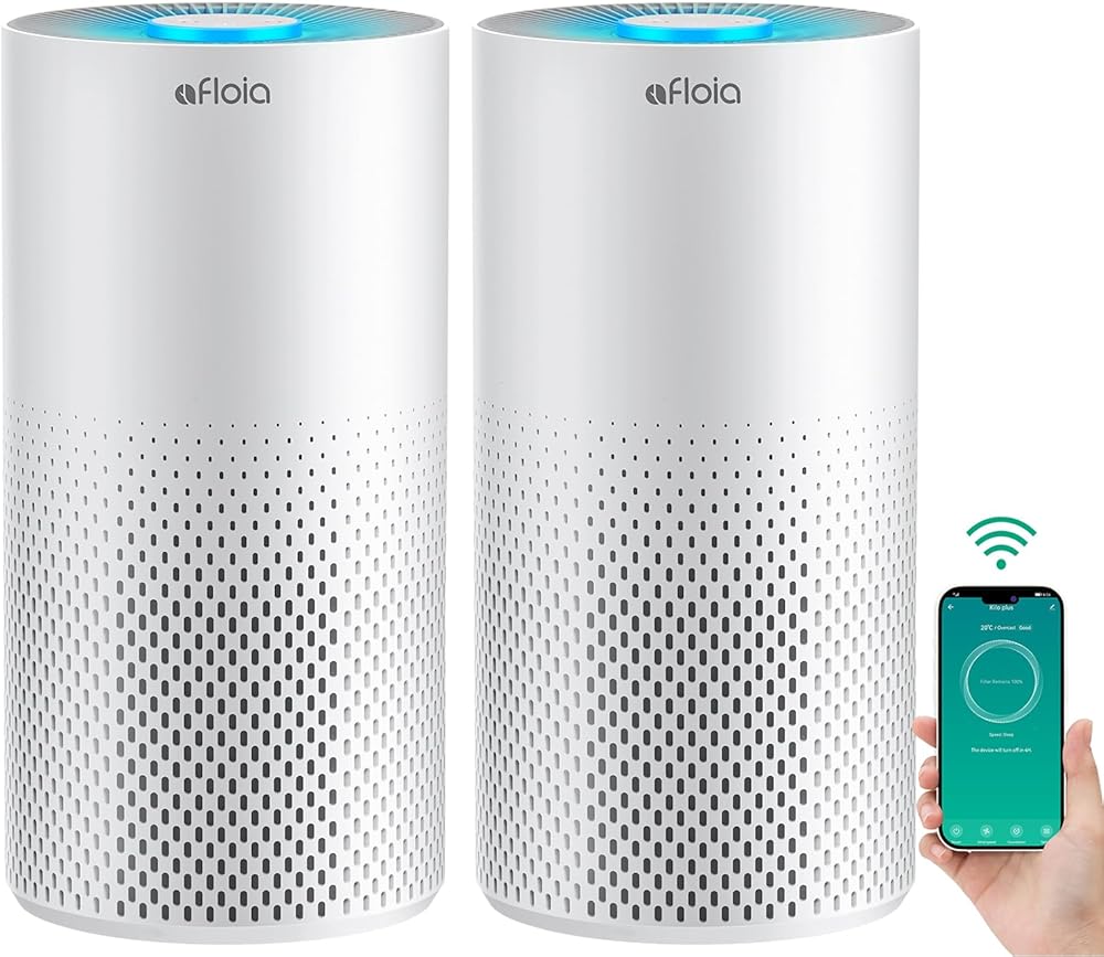 Afloia Air Purifiers for Home Bedroom Large Room Up to 1076 Ft², True HEPA Filter Air Purifier for Pets Dust Pollen Allergies Dander Mold Odor Smoke, 22dB&7 Color Light, Kilo&Kilo Plus