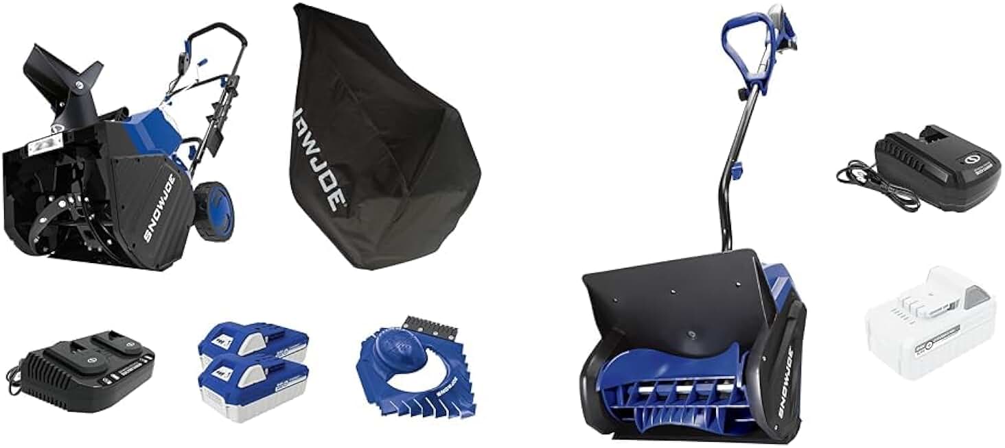 Snow Joe 24V-X2-SB18-TV1 24-Volt IONMAX Snow Blower Bundle & 24V-SS13-XR 24-Volt IONMAX 13-Inch 5-Ah Cordless Snow Shovel, Kit (w/ 5.0-Ah Battery + Quick Charger)