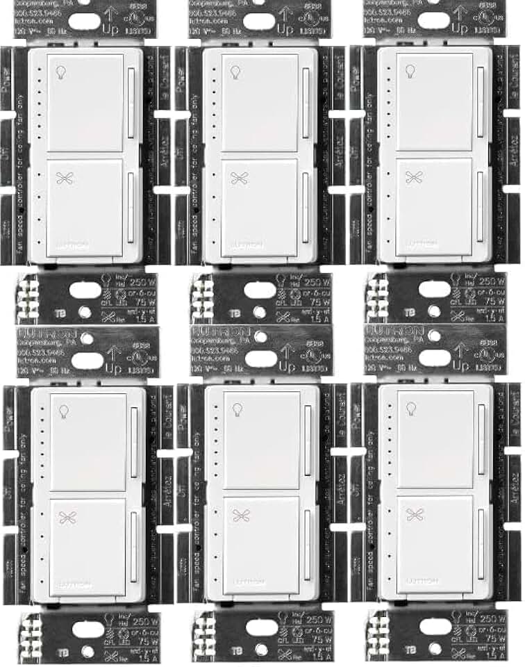 Lutron Maestro Fan Control and Light Dimmer for Dimmable LEDs, Incandescent, and Halogen Bulbs, Single-Pole, MACL-LFQ-WH, White (6-Pack)