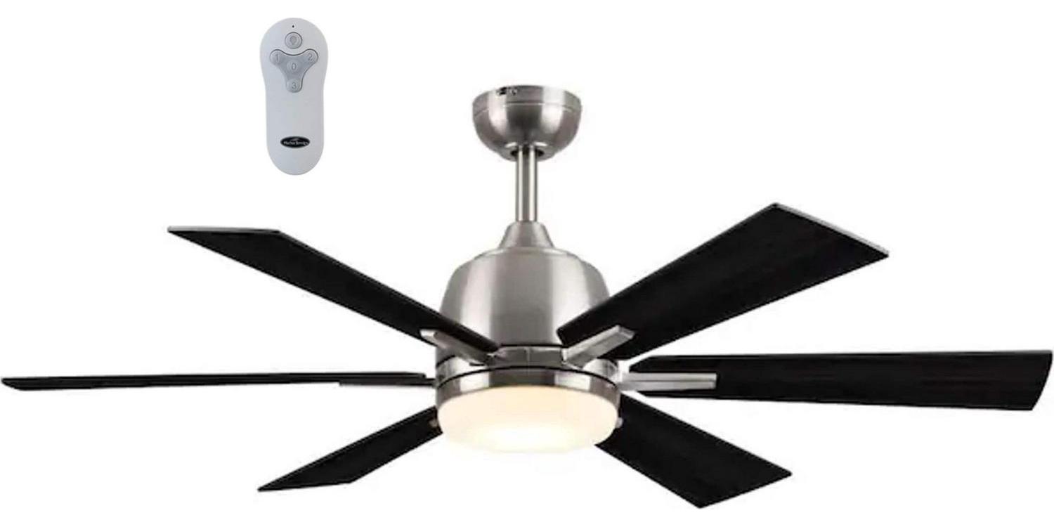 Harbor Breeze Bradbury 48-in Brushed Nickel Integrated LED Indoor Downrod or Flush Mount Ceiling Fan with Light and Remote (6-Blade)