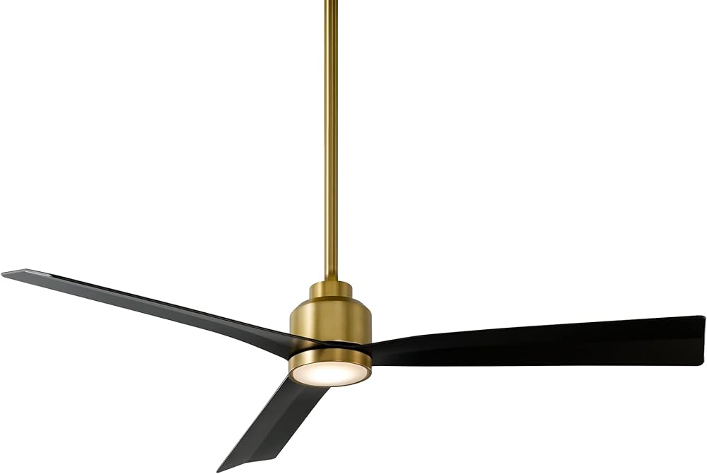 Clean Indoor and Outdoor 3-Blade Smart Ceiling Fan 52in Soft Brass Matte Black with 3000K LED Light Kit and Remote Control works with Alexa and iOS or Android App
