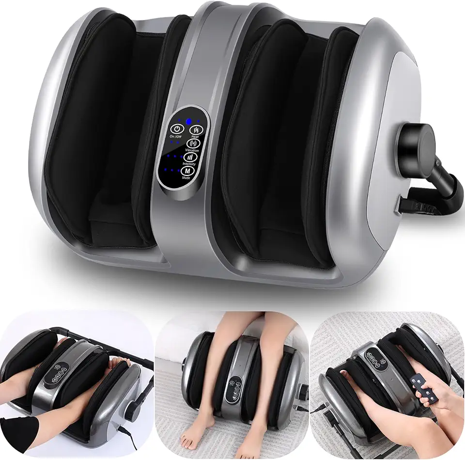 Foot Massager with Heat，Easy Remote Control, Kneads, Vibrates, Compresses Foot, Calf and arm Muscles to Relieve Swollen feet and Legs