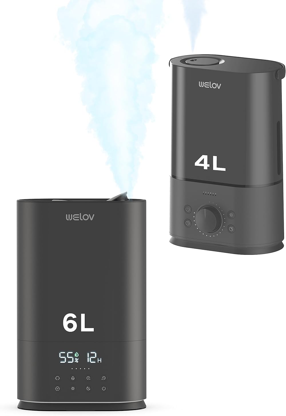 WELOV 6L Smart Cool Mist Humidifier for Large Rooms with 4L Humidifier for Bedroom, Quiet Air Vaporizer Humidifier with Timer, Night Light, No Leaks, Easy to Clean, Room Humidifiers for Baby, Plants