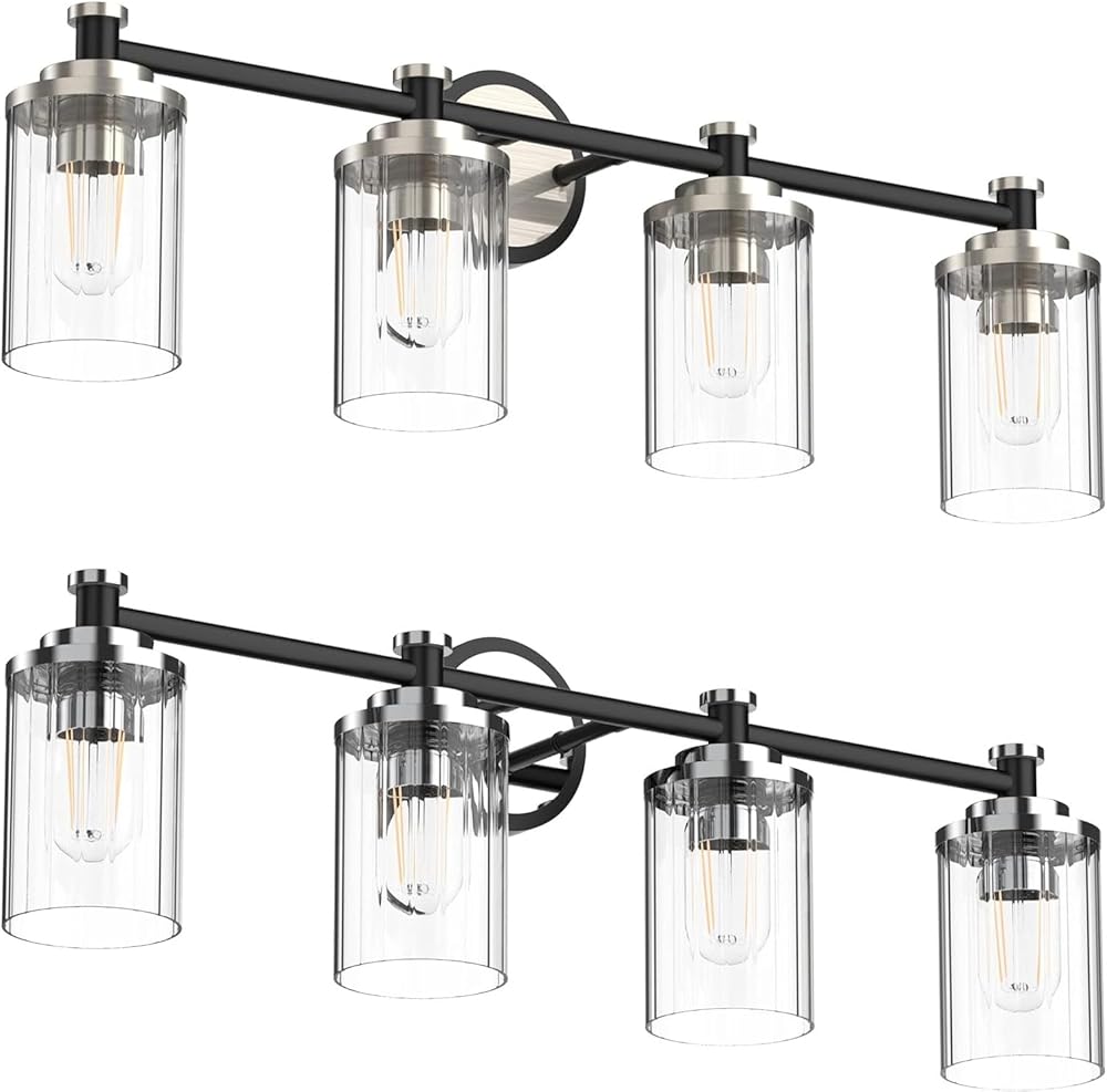 Bathroom Lighting Fixtures Bathroom Vanity Light with Cylindrical Clear Stripes Glass Lampshade E26 Socket Base Bathroom Lighting Fixtures Over Mirror