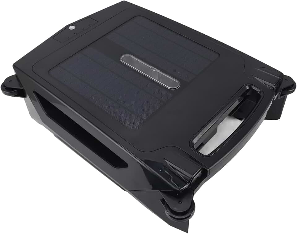 Automatic Robotic Pool Cleaner, Solar Robotic Pool Skimmer with Brushless Motor, Waste Collection, Light Indication, Auto Obstacle Avoidance for Swimming Pool (US Plug)