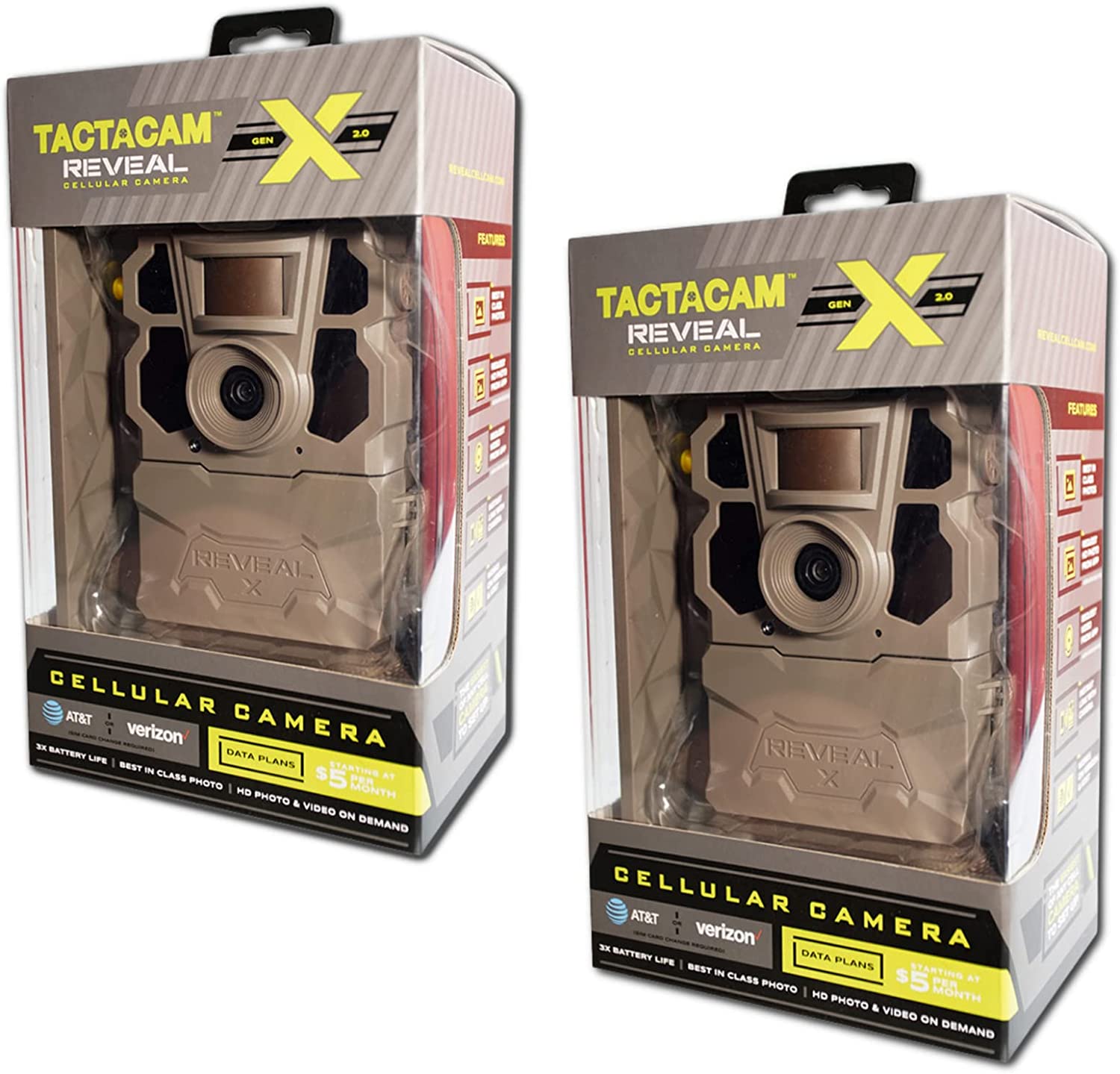 Tactacam 2 Pack - Reveal x Gen 2.0 LTE Cellular Trail Camera - 16 Megapixels Hunting Trail Monitor