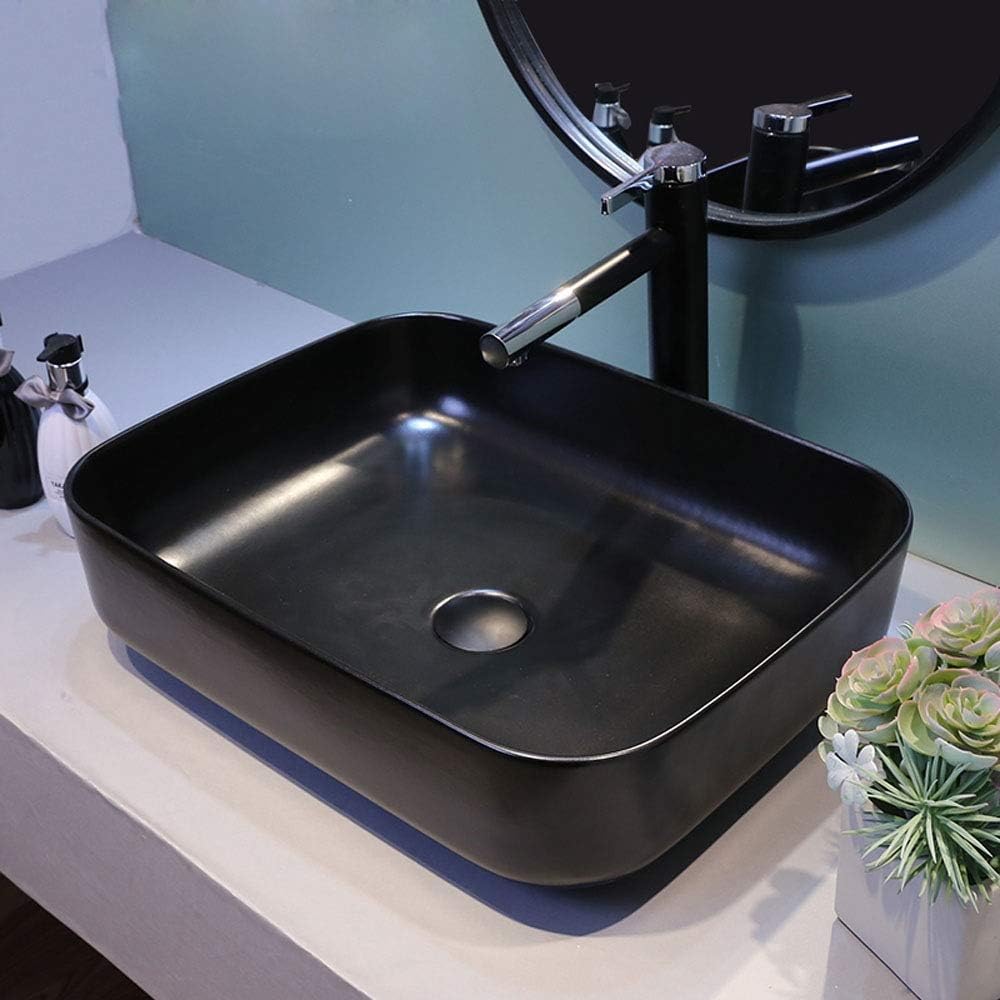HomeLava Bathroom Vessel Sinks Black Wash Basin for Bathroom Countertop Basin Sink Ceramic Wash Basin(Vessel Sink, Pop-Up Drain)