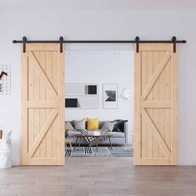 EaseLife60in x 84in (Double 30in x 84in Door) Barn Door + 10 FT Double Door Sliding Track Kit