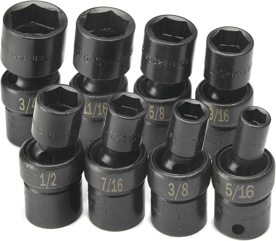 SK Hand Tools 33300 8-Piece 3/8-Inch Drive 6 Point Swivel Fractional Impact Socket Set