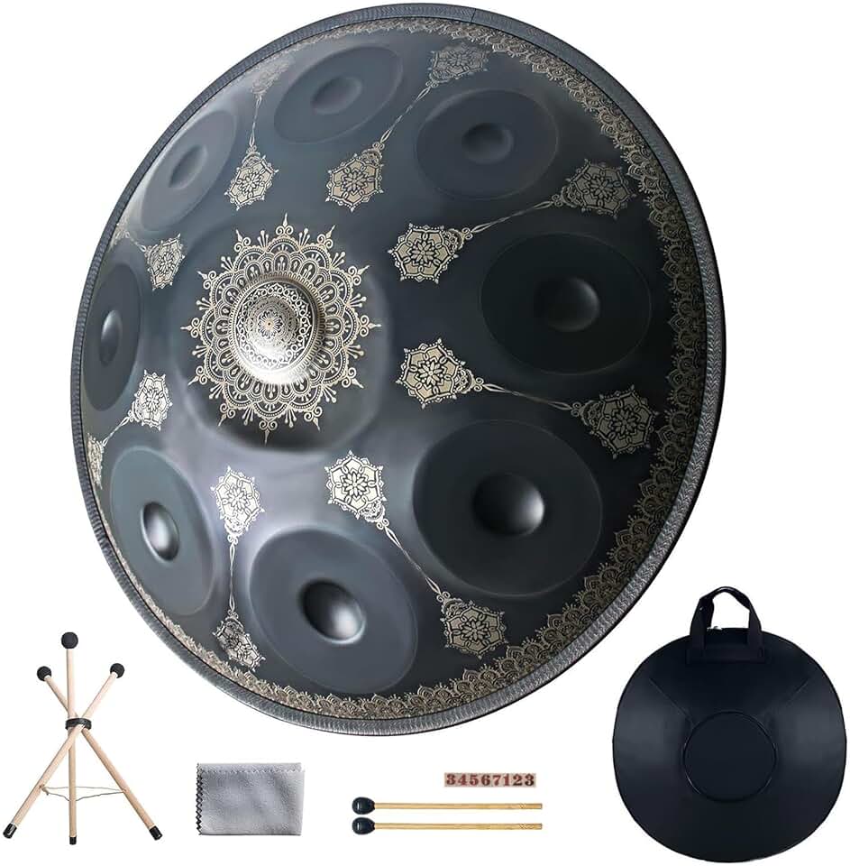 Handpan Drum for Adults,440HZ Hand Pan 9 Note 22 Inches D Minor Musical Handpan Drums Percussion in with Handpan Bag, Drum Sticks, Foldable Drum Stand, Cleaning Cloth