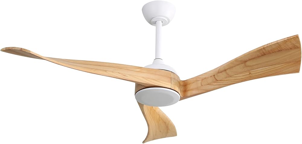 Sofucor 52 Inch Ceiling Fans No Light Contemporary Ceiling Fan Without Lights 3 Wood Blades Reversible DC Motor Remote Control for Bedroom Living Room Dining Room Farmhouse Modern Style 52K012WH