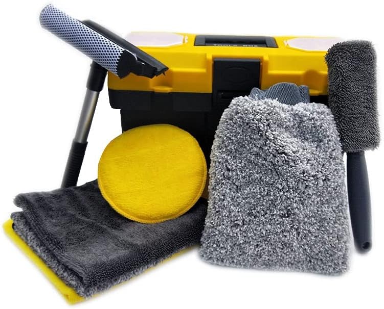 Car Cleaning Tools Kit Car Wash Kit for Detailing Interiors Premium Microfiber Cleaning Cloth Car Care Sponges Brush Kit Mitt Sponge Big Microfiber Towels