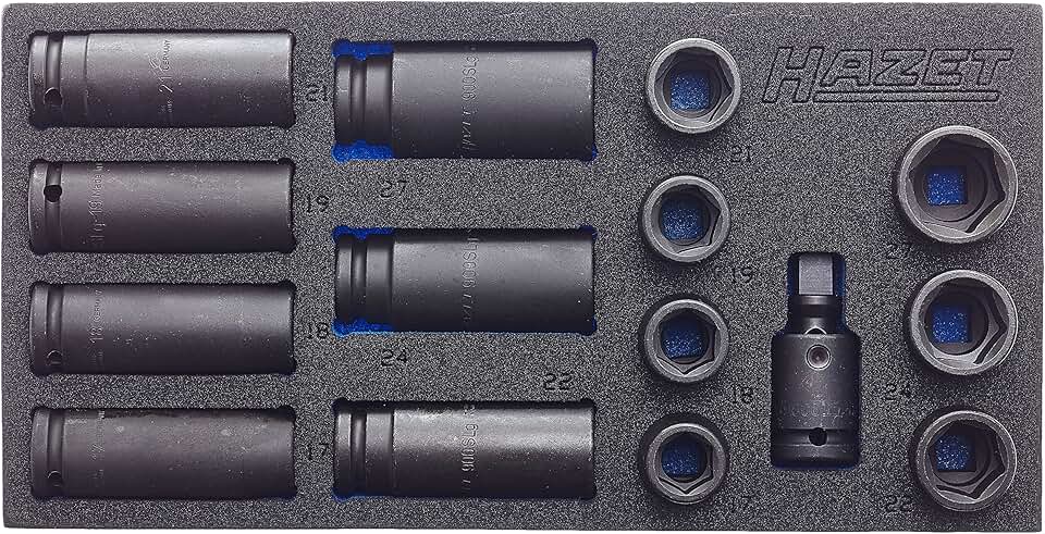 Hazet Socket Set 163-463/15, Square Hollow 12.5 mm (1/2 inch), External hex Traction Profile, Number of Tools: 15, Size