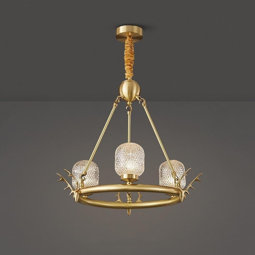 Modern Minimalist Simple Crystal Pendant Light 3 Heads Full Copper Chandelier Light Luxury Living Room Light for Dining Room Kitchen Island Bedroom Ceiling Lighting Fixtures