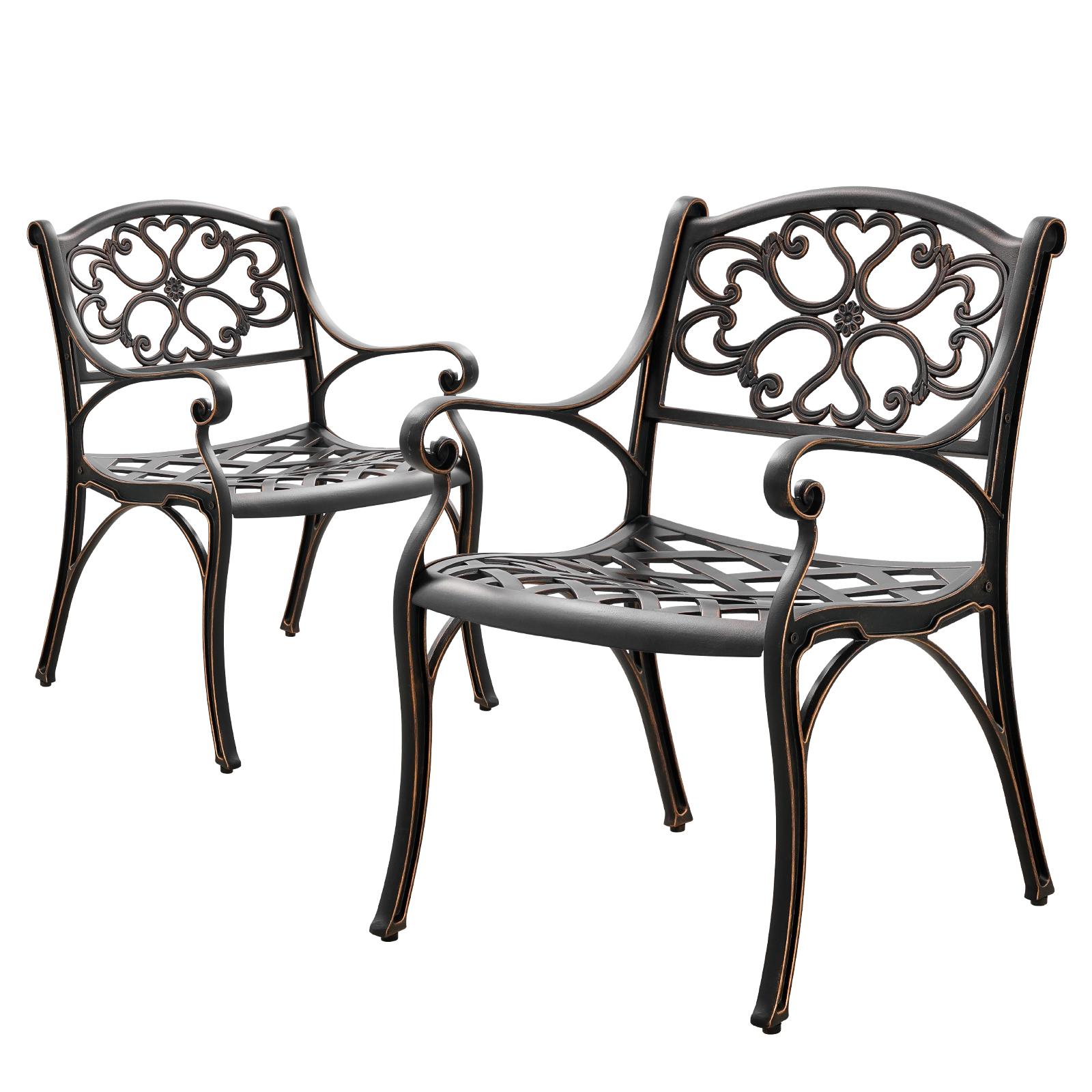 PATIO-IN Cast Aluminum Patio Chairs Set of 2 with Armrests,Metal Bistro Chairs Outdoor Patio Dining Chairs for Patio Furniture Garden,Balcony,Bronze