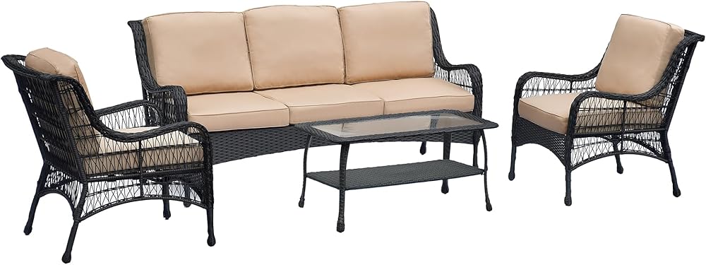 GOWE 6-Piece Patio Furniture Set, Hand-Woven Rattan Outdoor Conversation Set for Backyard, 3 Seater Sofa, 2 Single Chair and 1 Coffee Table