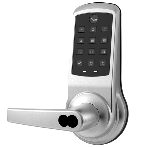 Yale B-MO-NTB610-NR 626 Monroe Lever NexTouch Key Override Pushbutton Keypad No Radio Lockset with Small Format Interchangeable Core Prep Satin Chrome Finish