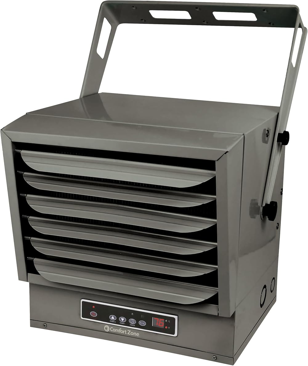 Comfort Zone Hard-Wired Digital Ceiling Mount Heater with Full-Function Remote, 10,000 Watt, 240 Volt, Fan-Forced, Overheat Protection, Thermostat & 12-Hour Timer, Ideal for Garage & Workshop, CZ260ER