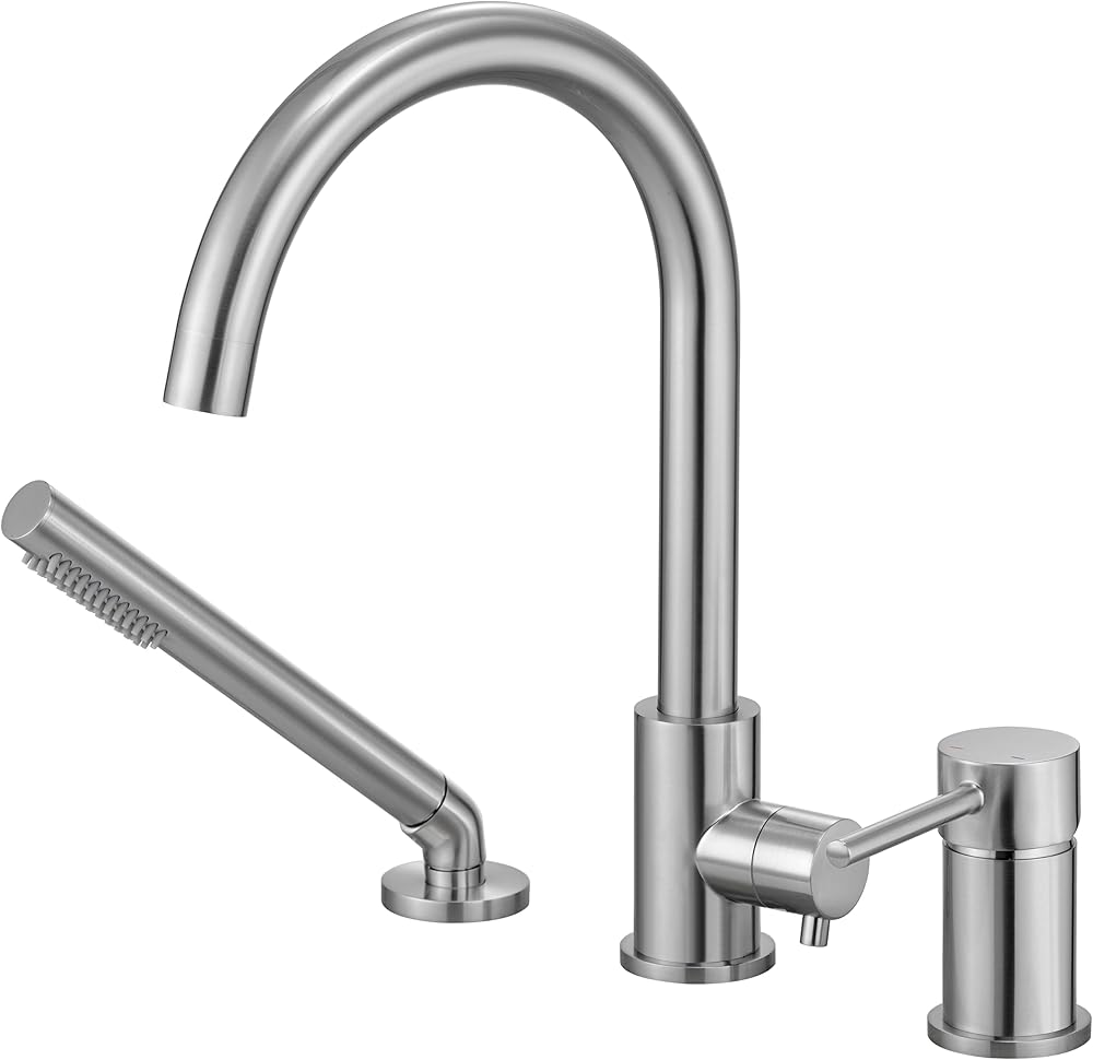 Deck Mount Tub Faucet with Sprayer Brushed Nickel Bathtub Filler Faucets Brass Bathroom Hand Shower Handheld High Flow Roman