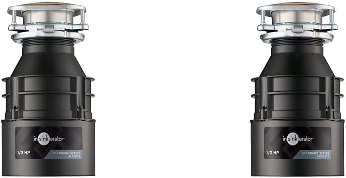InSinkErator Garbage Disposal, Badger 1, Standard Series, 1/3 HP Continuous Feed, Black & Badger 5 Garbage Disposal, Standard Series 1/2 HP Continuous Feed Food Waste Disposer, Black, Set of 1