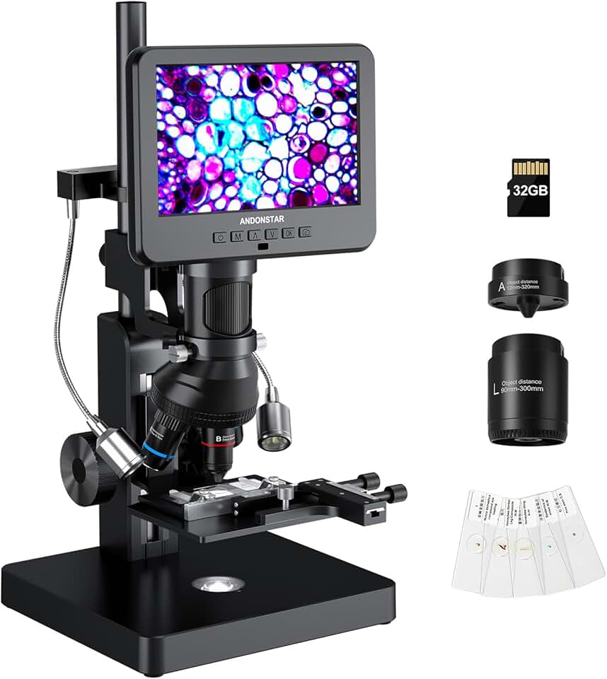 Andonstar 5 Lens AD266S UHD 2160P HDMI Digital Microscope 5000X for Biological Microscope Kit, 24MP PCB Circuit Board Soldering Microscope for Electronics Repair, Coin Microscope for Full View, 32G