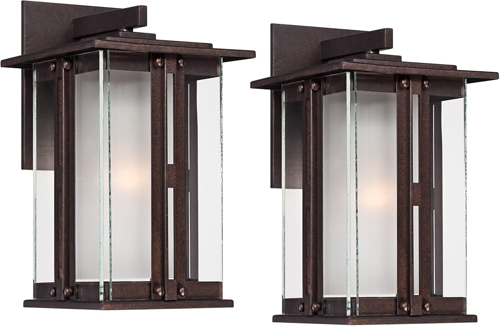 Fallbrook Rustic Farmhouse Outdoor Wall Light Fixtures Set of 2 Bronze Metal 11 3/4