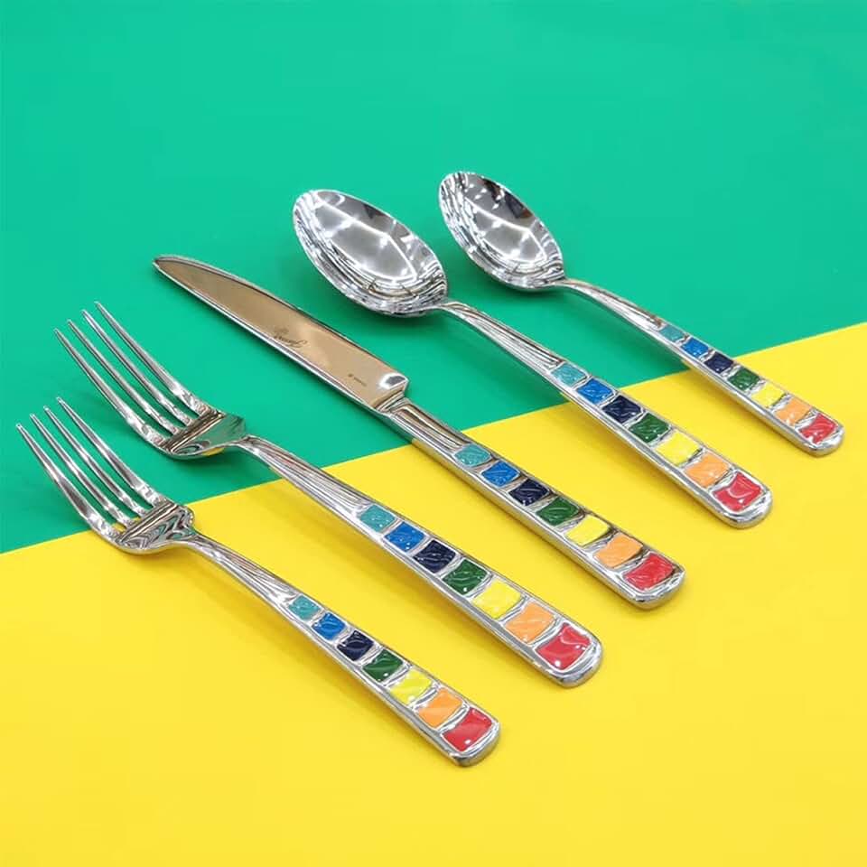 Unique Silverware set for 8 Durable 18/10 Stainless Steel Colorful Flatware Modern Pretty Iridescent Handle Rainbow Dinnerware Knives Forks Spoons Tableware Utensil Mirror Polished 40 Pcs