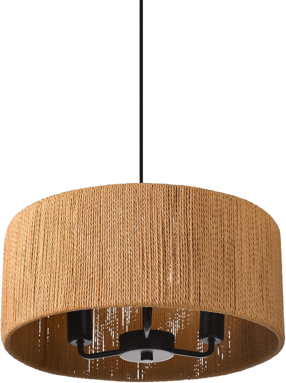 Arturesthome Modern 3-Light Bohemian Pendant Light, Wicker Drum Boho Chandelier Lighting Fixture, Natural Woven Hanging Lamp with Rattan Shade for Foyer, Kitchen Dining Room