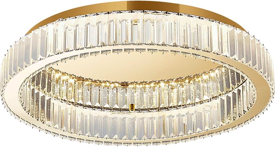 Light Round Crystal Ceiling Lamp,Led 3 Color Temperatures Dimmable Flush Mount Lighting Fixtures,Bedroom Dining Room Living Room Kitchen Island Ceiling Light/Large