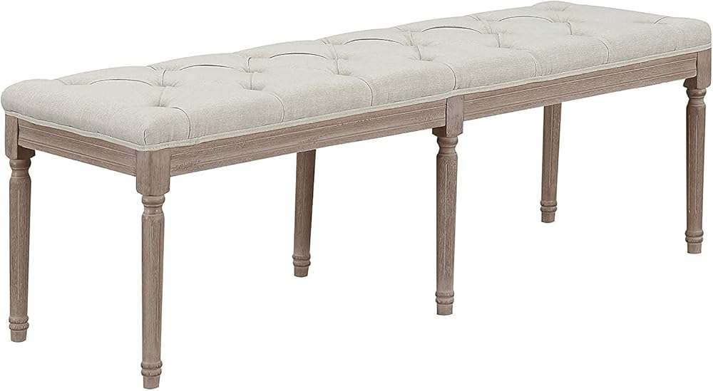 AC Pacific Jack Upholstered Bedroom Bench 6-Leg Design, Tufted Cushion, and Durable Wood Construction, Versatile Seating Furniture Addition to Entryway, Closet, or Living Room, 55