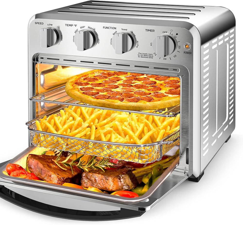 Geek Chef Air Fryer Toaster Oven Combo, 15QT Convection Ovens Countertop, 4 Slice Toaster, with 9-inch Pizza, with Warm, Broil, Toast, Bake, Air Fry, Stainless Steel Air Fryer