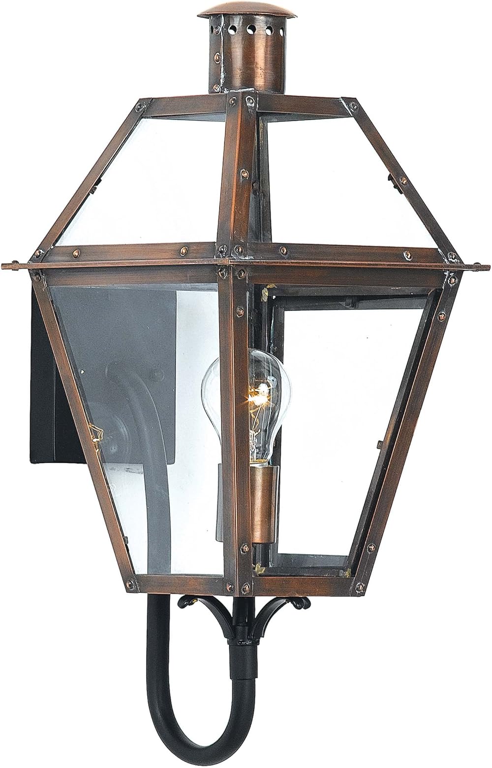 Quoizel RO8410AC Rue De Royal Charleston Copper Lantern Collection Antique Exterior Lighting Clear Tempered Glass Outdoor Wall Lantern, 1-Light 100 Watt, 21