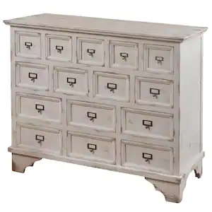 StyleCraft Brass and Antique White Shabby Chic 15-Drawer Apothecary Cabinet