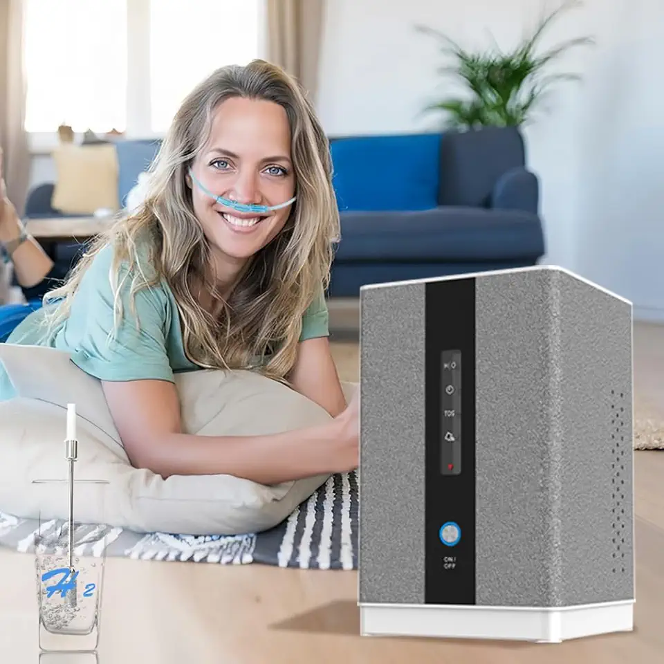 Home Portable Hydrogen Inhalation Machine, 99.99% Purity H2 Inhaler, 150ml/min SPE, 5 Nasal Cannula, 550ML (Gray)