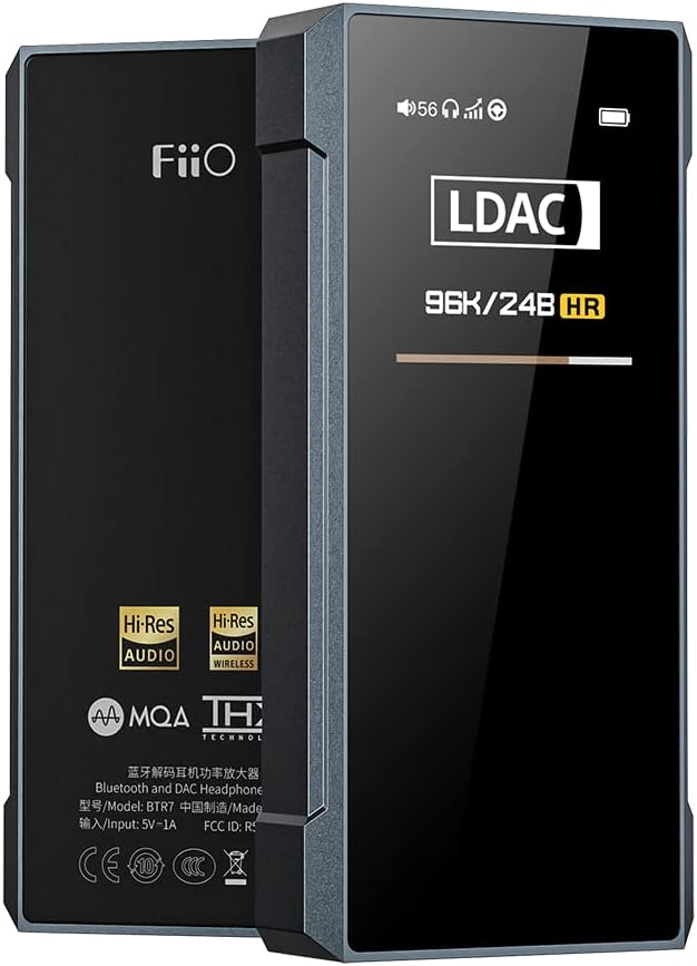FiiO BTR7 Headphone Amp Bluetooth Receiver High Resolution Portable DAC Supports MQA/LDAC/aptX HD 384K/32Bit DSD256 for Phone/PC/Car/Home Audio(Titanium)