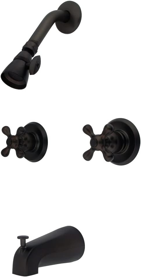 Kingston Brass KB245AX Twin Handle Tub and Shower Faucet with Decor Cross Handle, Oil Rubbed Bronze, 5-Inch Spout Reach , Oil-Rubbed Bronze