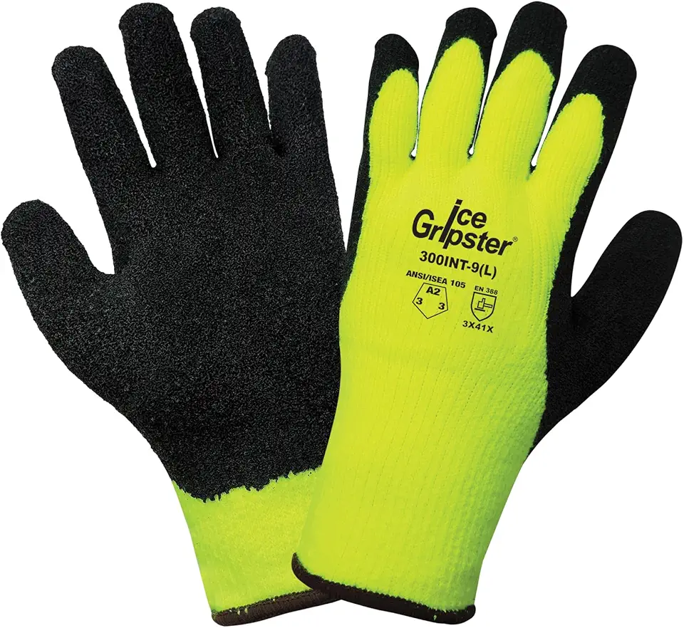 Global Glove Ice Gripster Low Temperature Gloves, Cut, Abrasion, and Puncture Resistant, Insulated and Water-Repellent, High-Visibility Yellow, 2XL, 72 Pairs